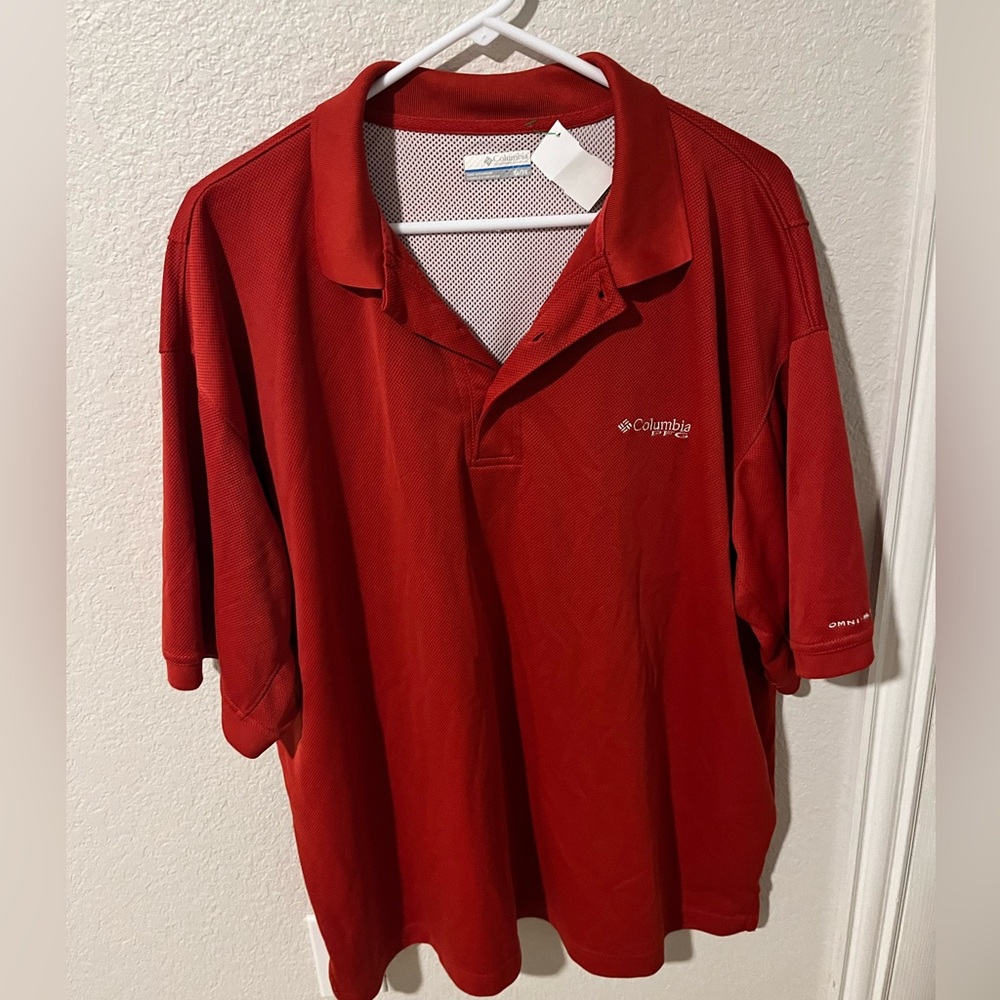 Columbia PFG Men's SZ XL Polo Shirt Omni-Shade Short Sleeve Red Fishing Gear